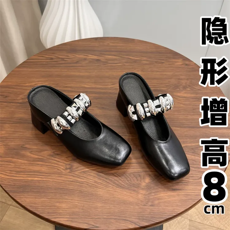 内增高英伦风玛丽珍鞋单鞋女鞋子方头复古黑色粗跟高跟百搭