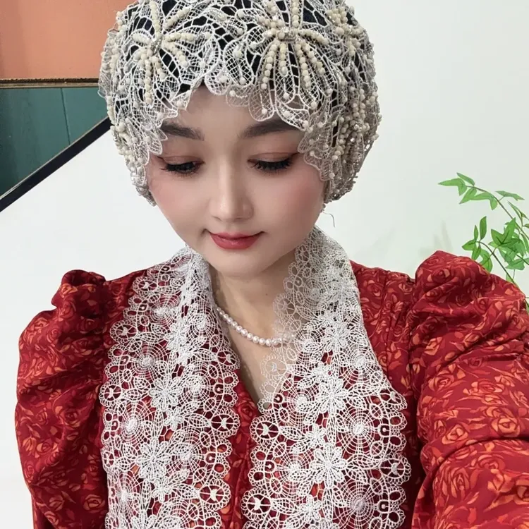 民族蕾丝极简风头巾帽法式女帽子圆顶包头帽四季通用