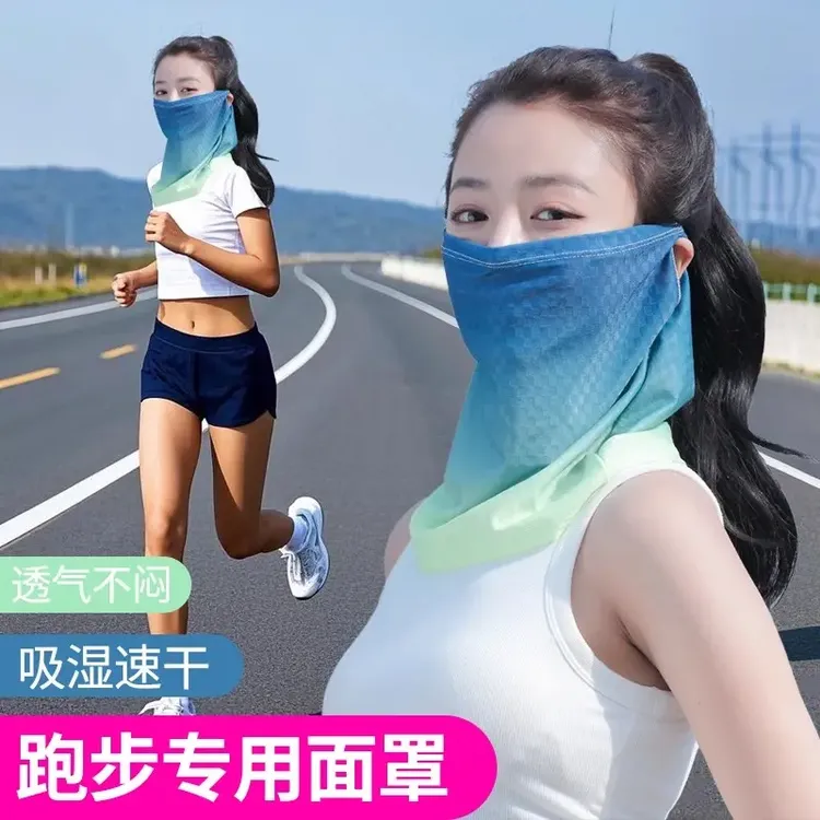 户外运动冰丝挂耳防晒口罩高尔夫骑行跑步专用遮阳面纱骑行面罩女