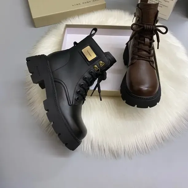 五厘米跟幂幂同款厚底百搭显瘦马丁靴2025英伦风时尚洋气中跟