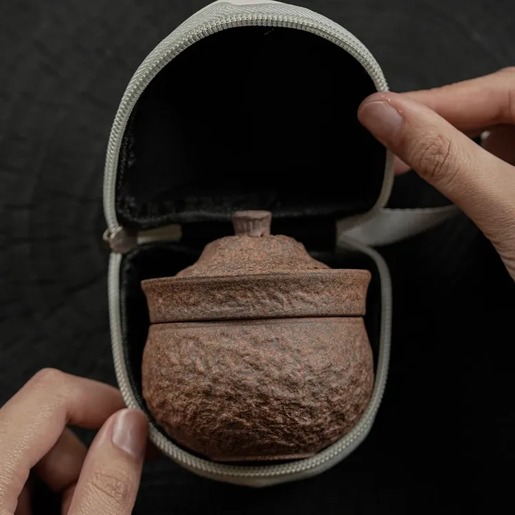 老岩泥便携茶具一壶一杯茶壶旅行茶具带布包外出携带快客杯一人饮