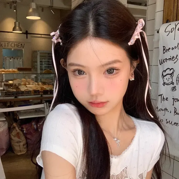 D芭蕾少女 粉色水晶蝴蝶结飘带发夹侧边双马尾超仙甜美发卡头饰