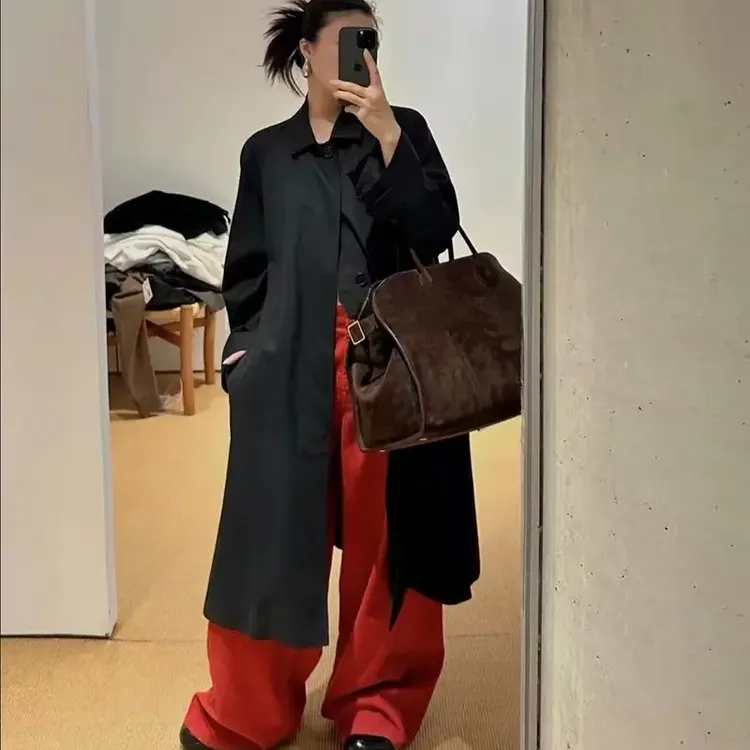 E608风纯欲风长袖显瘦秋冬女拼接圆领修身休闲裤