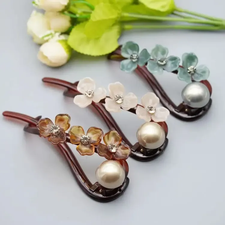 简约气质一字发夹女后脑勺扭扭夹盘发夹花朵优雅时尚精致轻奢