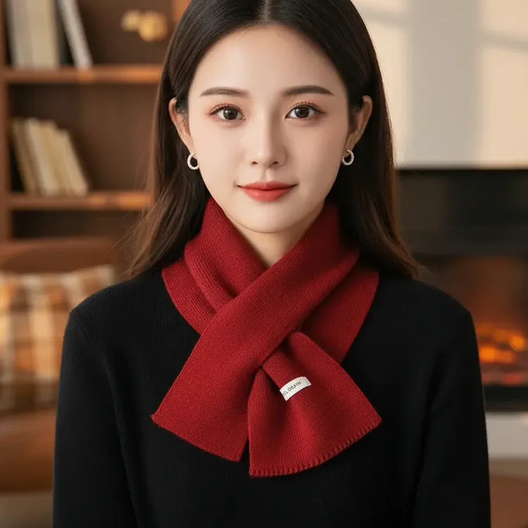 【居家日用】2025秋季新款百搭时尚针织含羊毛短款围领纯色围巾洋气