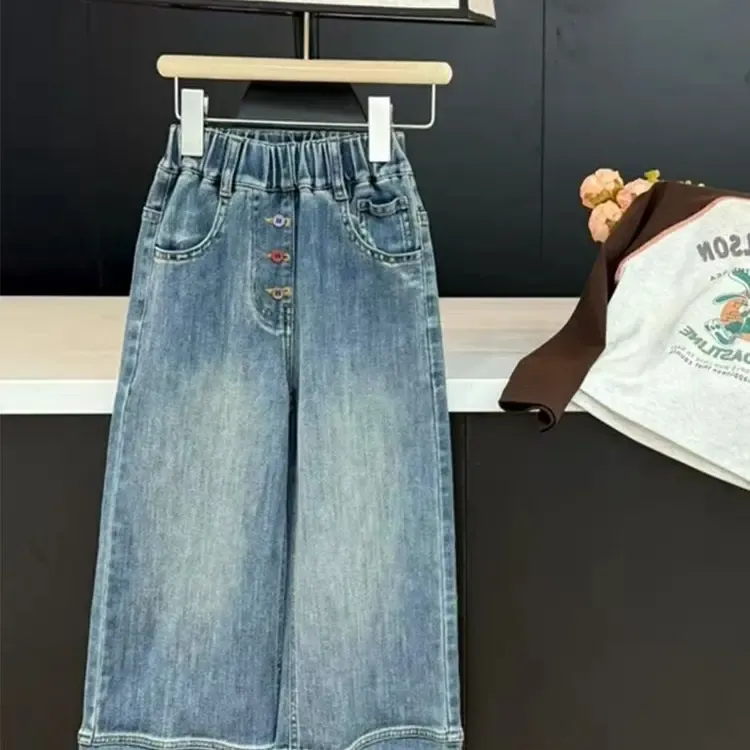新款女童直筒牛仔裤秋季洋气宽松潮休闲百搭阔腿裤显瘦长裤子童装