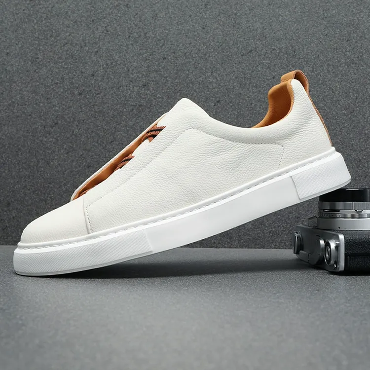 小白鞋男春秋新款真皮百搭休闲鞋男时尚舒适透气一脚蹬鞋子男板鞋