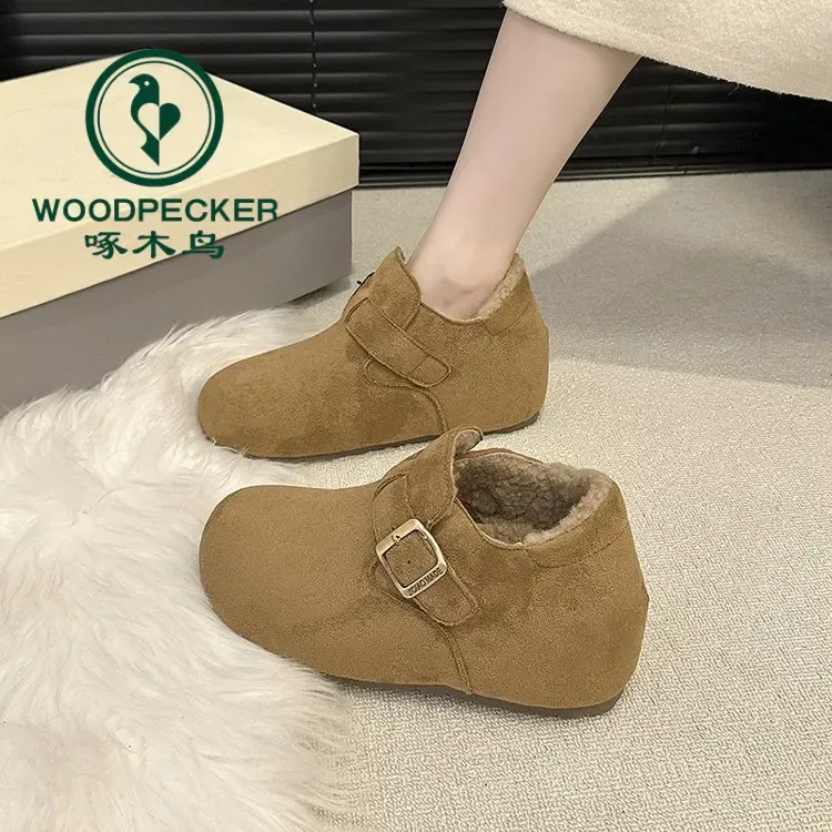 啄木鸟7cm厚底内增高勃肯鞋女2025秋冬新款小个子外穿加绒博肯鞋