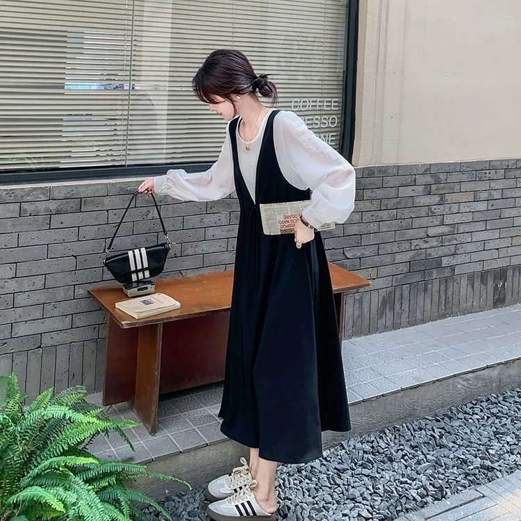 法式休闲假两件连衣裙女春季新款轻熟风高级设计感气质长裙子