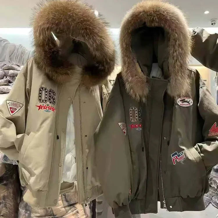 伊纱25冬新款韩版宽松显瘦百搭休闲连帽90白鸭绒冲锋衣外套派克服