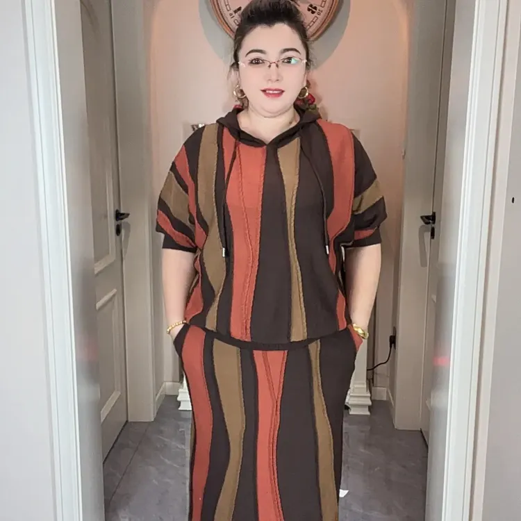 秋季常规卉领褶皱长袖套头时尚拼接百搭套装