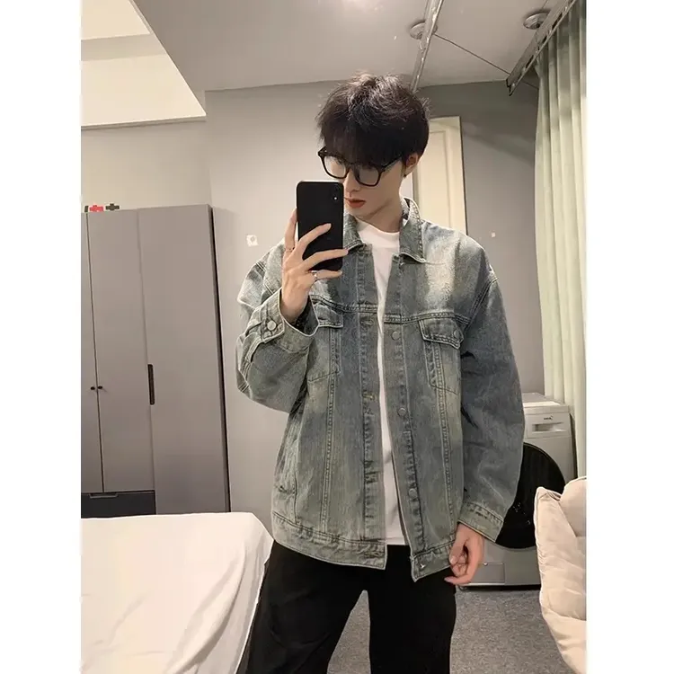 vintage复古男士牛仔外套春秋季休闲百搭上衣cityboy痞帅翻领夹克