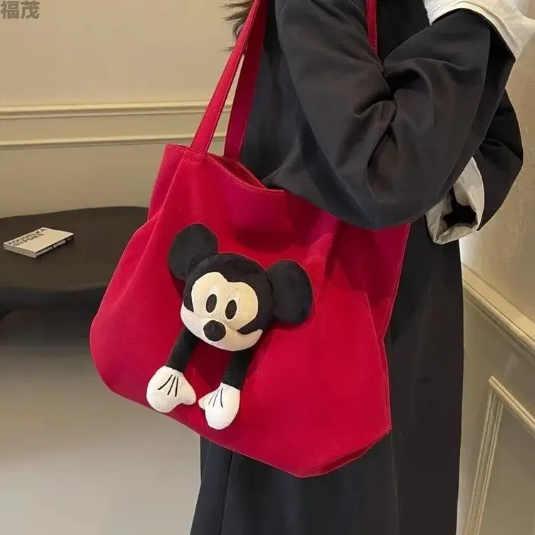 通勤米奇公仔手提单肩托特包休闲大容量2025新款帆布包包斜挎包