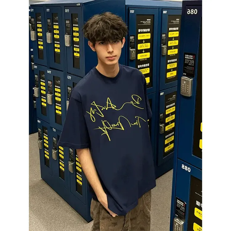 美式印花纯棉重磅字母短袖T恤夏季男女半袖潮牌高街宽松上衣情侣