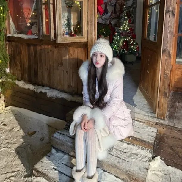 Angeli 【香芋奶昔】原创狐狸毛白鸭绒泡泡软软蝴蝶结系带羽绒服