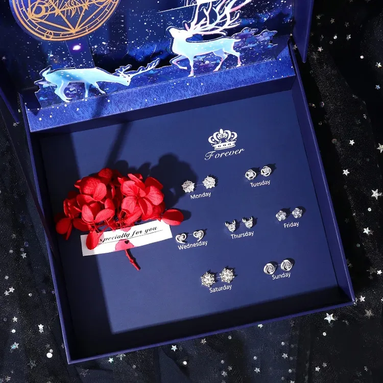 925银耳饰  七夕情人节礼物送女朋友老婆纯银耳针一星期耳钉耳环