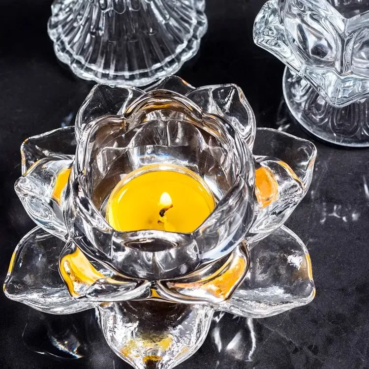 蜡烛烛台供佛灯酥油灯灯座家用水晶莲花蜡烛底座供灯灯盏玻璃琉璃