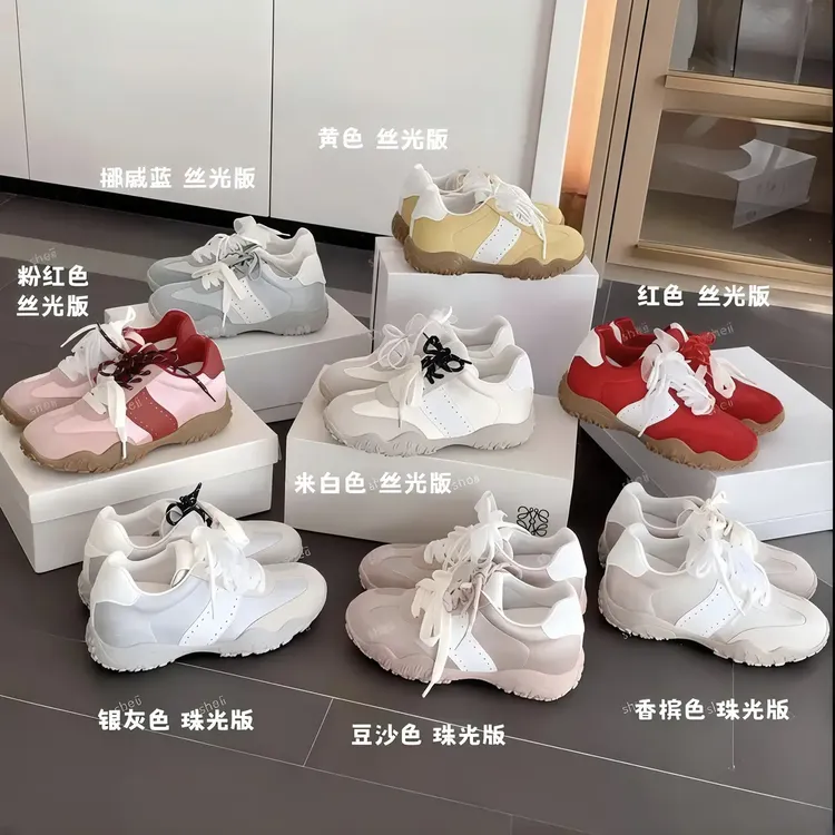 【苏茵茵】6cm版~内增高丝光月牙珍珠蕾丝鞋带运动休闲鞋女德训鞋