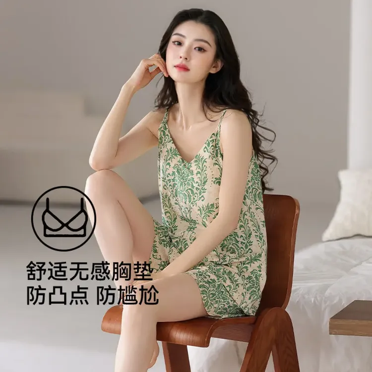 睡衣可外穿带胸垫吊带透气夏天少女休闲2025新款睡衣薄款短裤套装