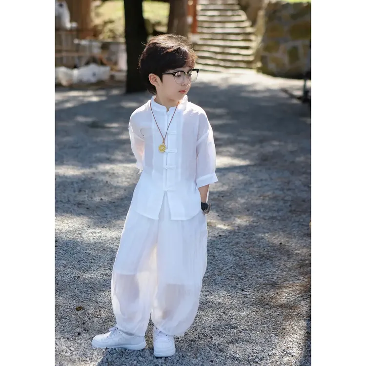 男童套装夏季2025新款儿童国风唐装男宝宝夏装薄款新中式衬衫汉服