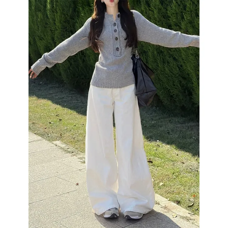 白色大裤脚阔腿牛仔裤女夏季新款高腰宽松显瘦百搭休闲直筒长裤子