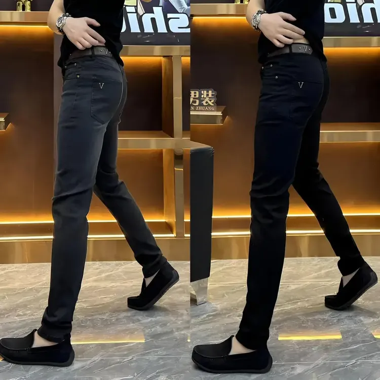 2025男士酷飒腰带牛仔裤裤子修身小时尚百搭潮流ins小牛仔裤纯色
