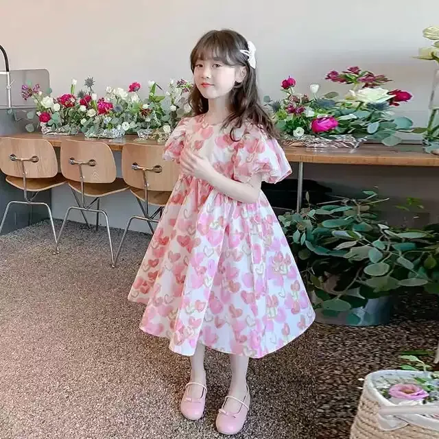 女童夏装泡泡袖连衣裙2025新款洋气童装儿童夏季公主裙小女孩裙子