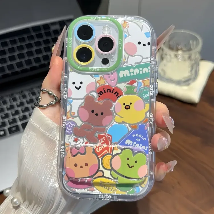 卡通青蛙小熊支架适用苹果16promax手机壳iPhone小米vivoppo华为