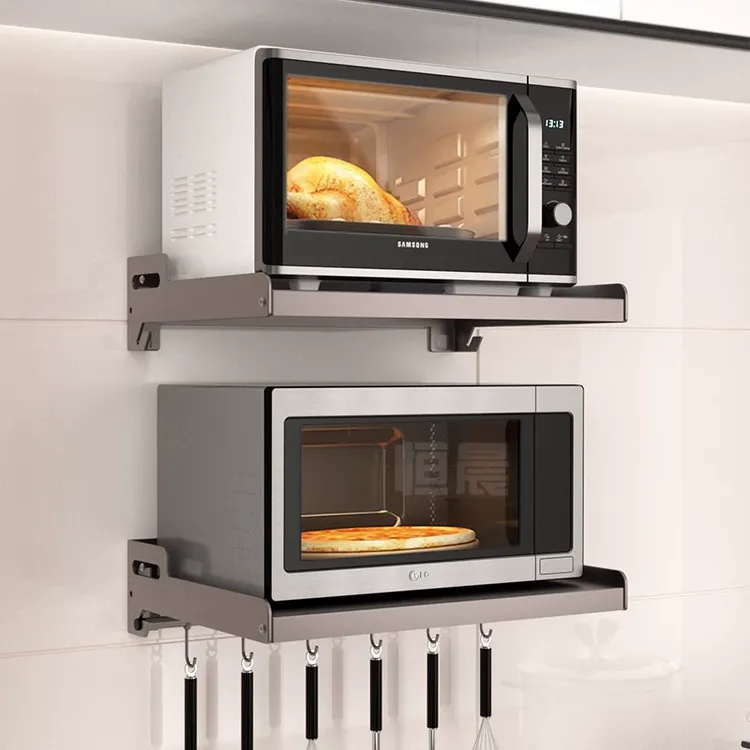 厨房微波炉置物架壁挂式放烤箱架子挂墙上收纳挂架上墙支架悬空架