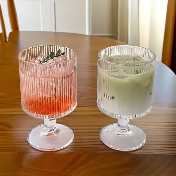 装酒杯竖纹ins风矮脚冰杯高颜值条纹玻璃杯果汁饮料威士忌红酒杯