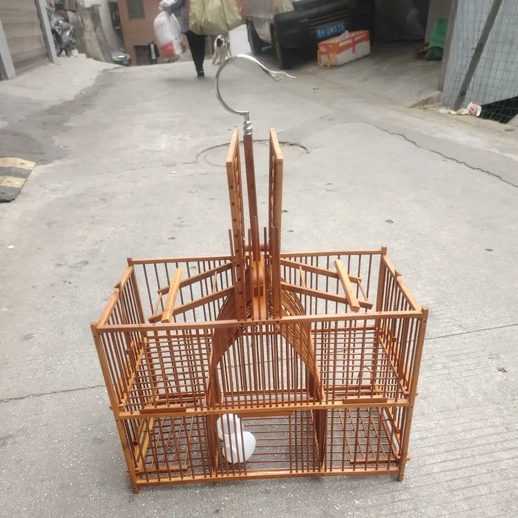 精品手工老楠竹带防风款四门画眉踏笼机关鸟笼