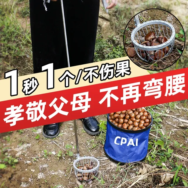 捡板栗神器免弯腰捡栗子核桃农用工具不锈钢伸缩杆捡果拾果器夹子