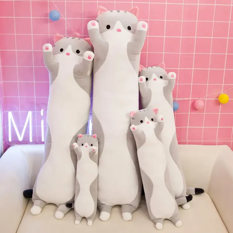 新款长条猫咪抱枕玩具公仔趴猫抱枕精品毛绒玩具靠枕热销款H558