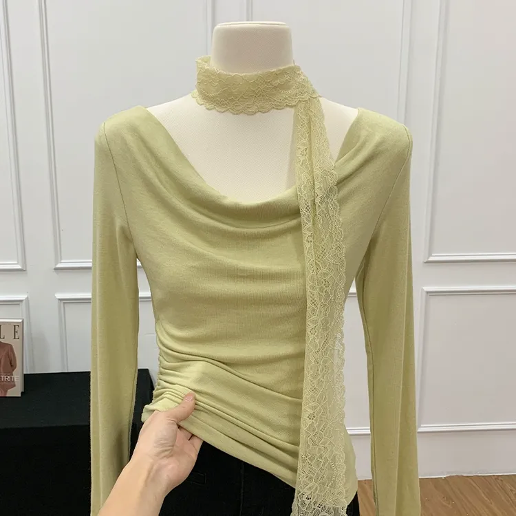 纯欲荡领露肩收腰设计感长袖T恤女秋冬季修身打底内搭一字肩上衣