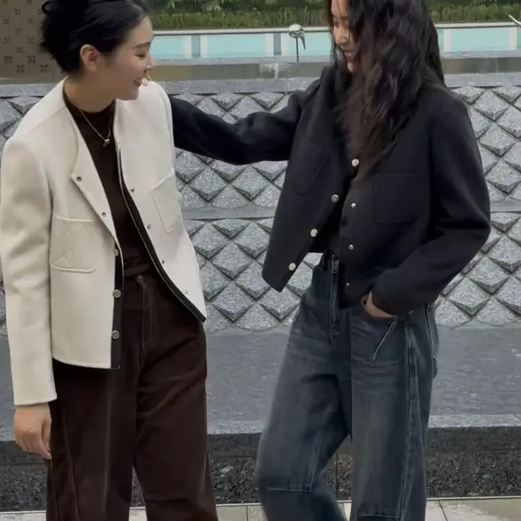 6177-常规长袖欧美风单排扣短外套秋冬网红休闲女装