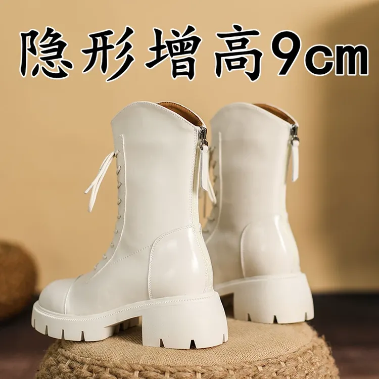 时尚内增高马丁靴女款春秋单靴厚底英伦风小个子粗跟高跟超火短靴