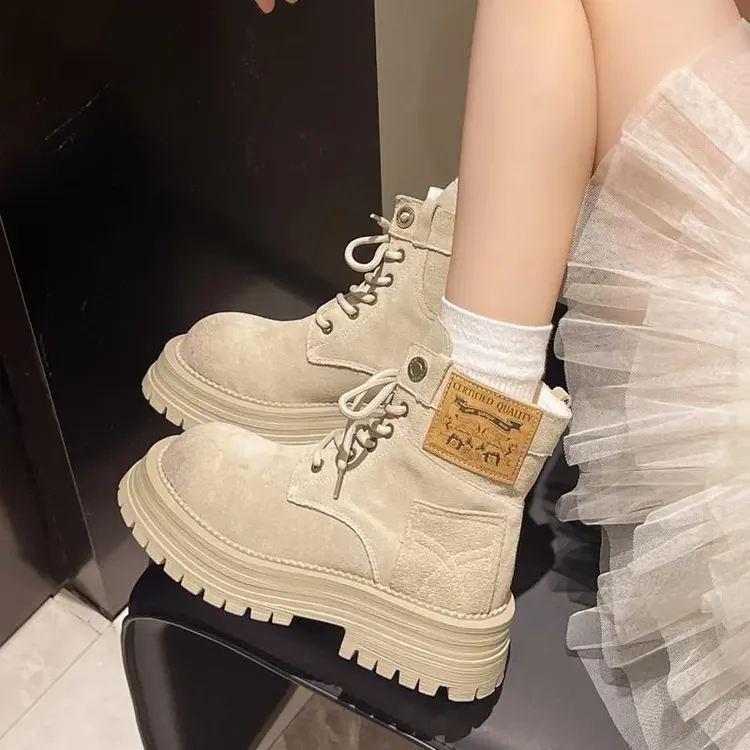 厚底马丁靴女鞋2025春秋新款防滑大黄靴秋季女款英伦风厚底马丁靴