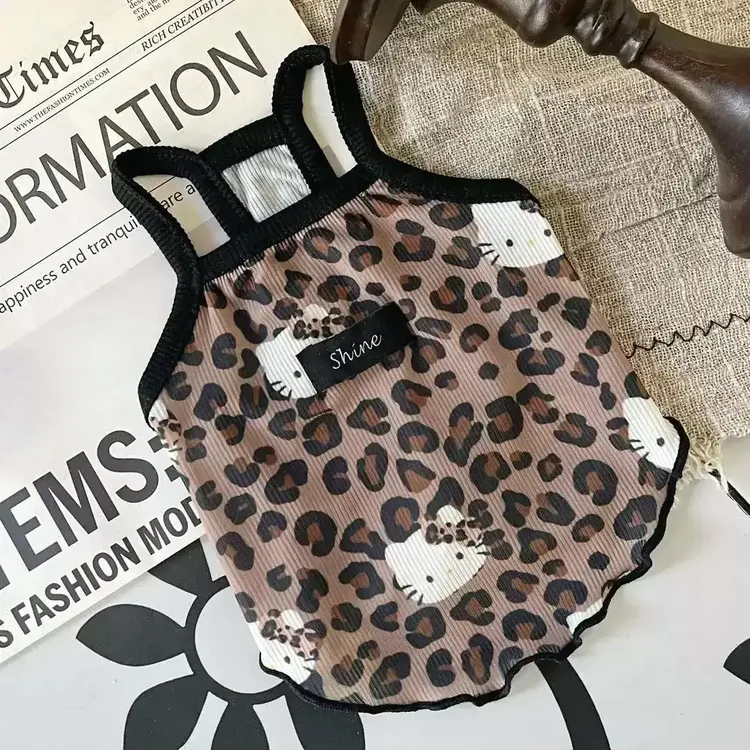 宠物衣服春夏新款辣妹风吊带豹纹kitty冰丝凉感面料猫狗通穿LQ