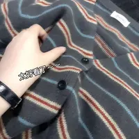 JIANGNAnJi！推荐～V领常规款极简风针织条纹秋季针织衫落肩袖0013
