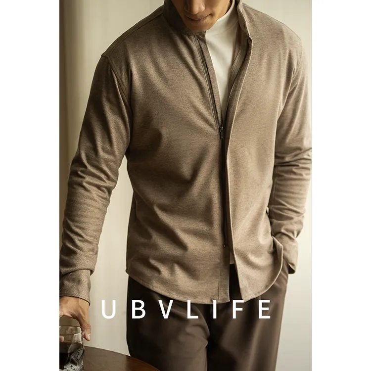轻商务保暖毛呢拉链长袖衬衫男2025秋冬新款立领休闲百搭衬衣外套