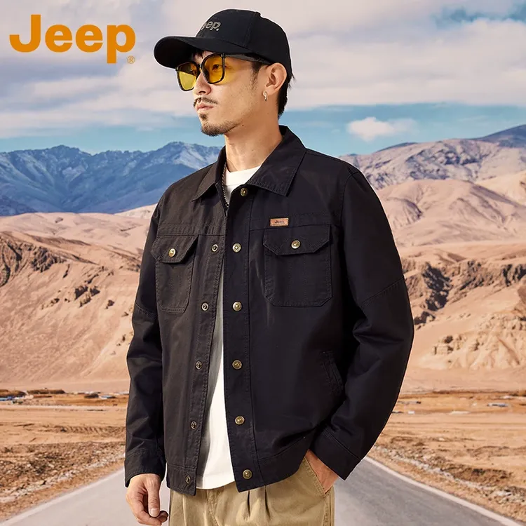 JEEP吉普重磅工装夹克男士秋冬季2024新款翻领宽松休闲外套男