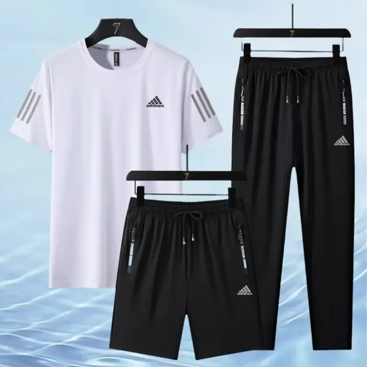 【一折专区】冰丝短袖速干夏季男休闲运动套装男士跑步服夏装嘻哈风