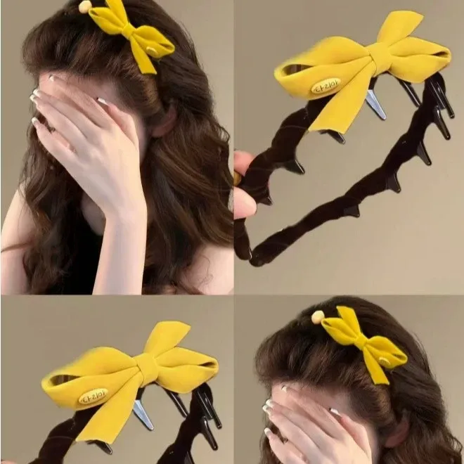 韩系复古植绒蝴蝶结带齿发箍女高颅顶头箍发饰防滑外戴头饰新款