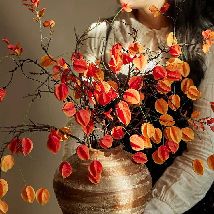 掬涵仿真宫灯花假花栾树灯笼果客厅摆设仿生花束花艺装饰摆件【荐】