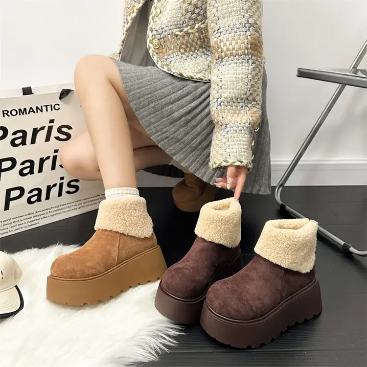 时尚翻毛增高雪地靴子女2025年秋冬新款加绒加厚底芒果勃肯棉鞋