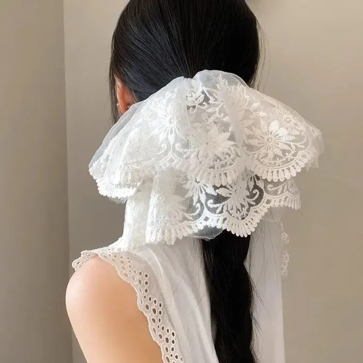 韩系公主风白色蕾丝网纱大肠发圈女高级感大号发饰发绳春夏季新款