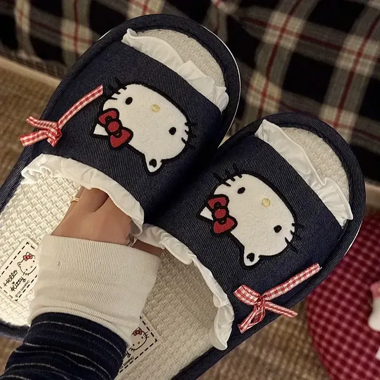 hellokitty亚麻拖鞋居家厚底室内防滑凉拖学生宿舍防臭四季款鞋gh