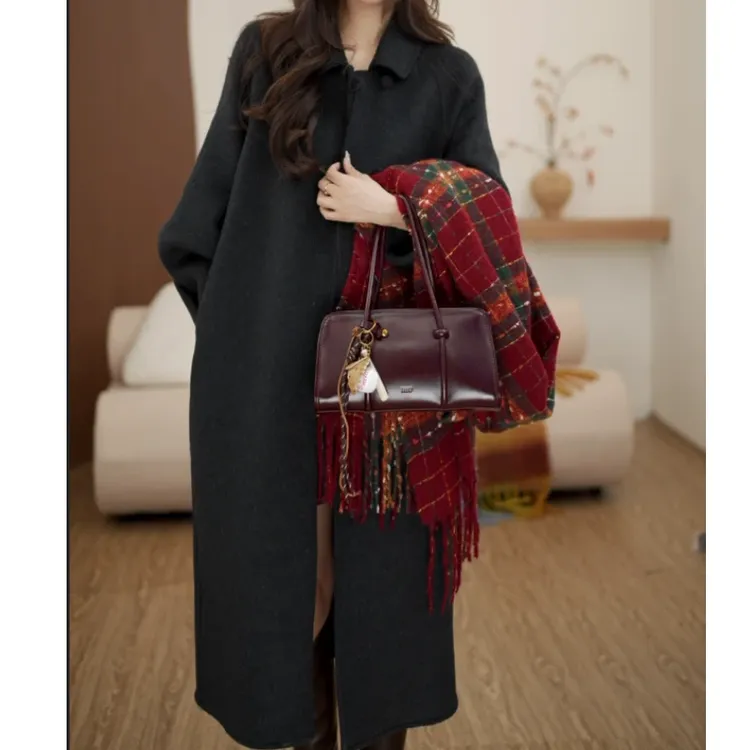 25秋冬新款双面羊毛大衣女中长款气质宽松加厚毛呢外套小香风2507