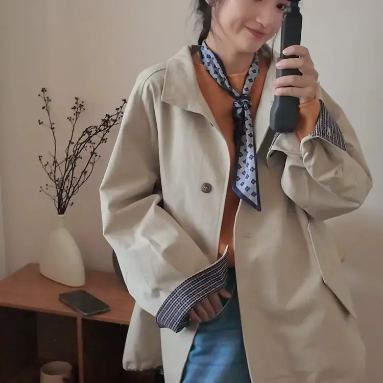 风衣常规款上衣立领单排扣女拼接短外套秋季英伦