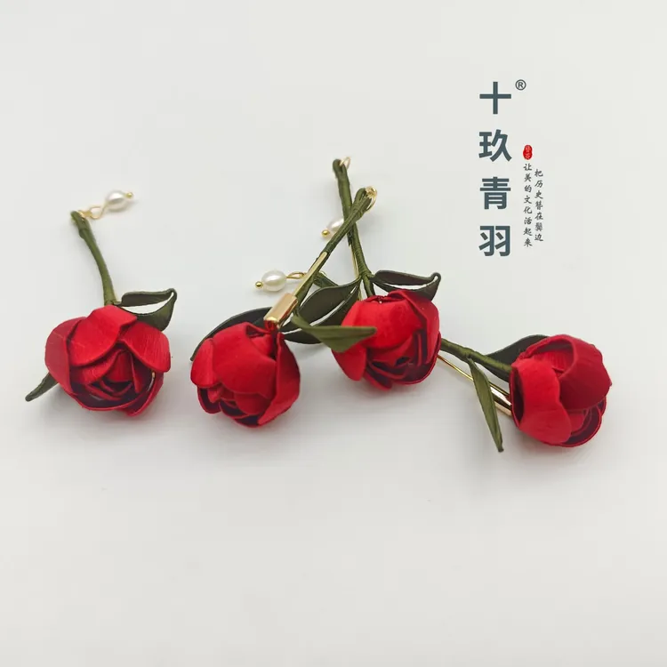 【凝玫】玫瑰花十玖青羽原创非遗绒花缠花古风新中式手工配饰